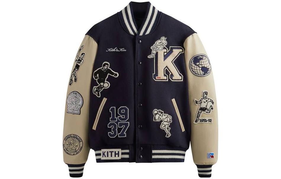 KITH Russell Athletic CUNY Queens College Golden Bear Jacket Navy Blue Mens KHM010231-413