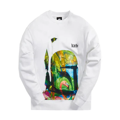 KITH STAR WARS Boba Fett White Crewneck Sweatshirt Unisex Casual Wear. KHM030220-101