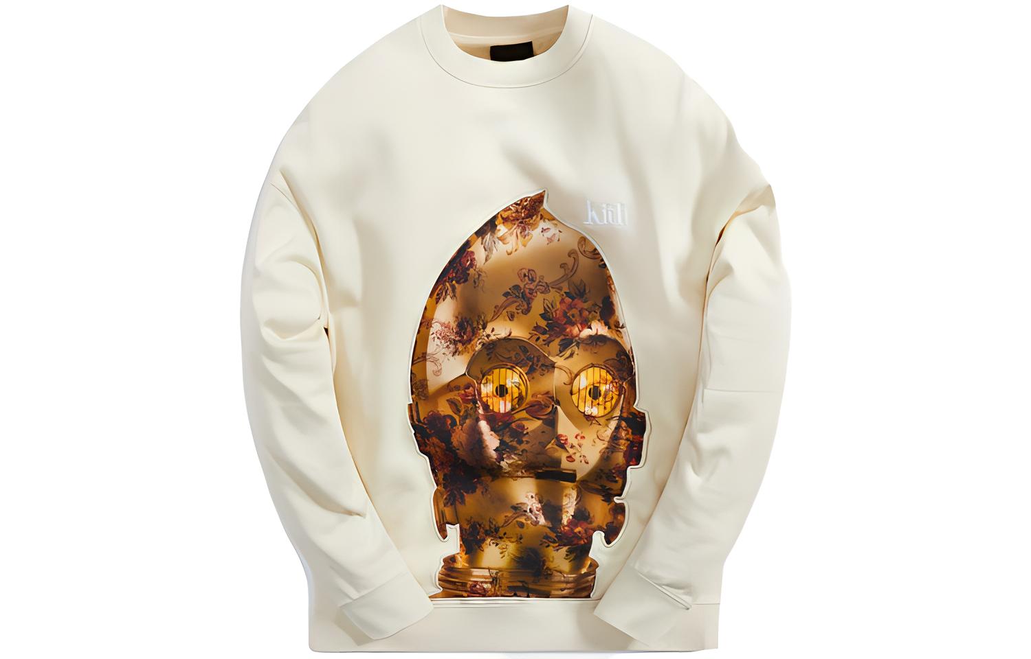 KITH x STAR WARS C-3PO Crewneck Waffle Embroidered Logo Sweatshirt Beige. KHM030219-102