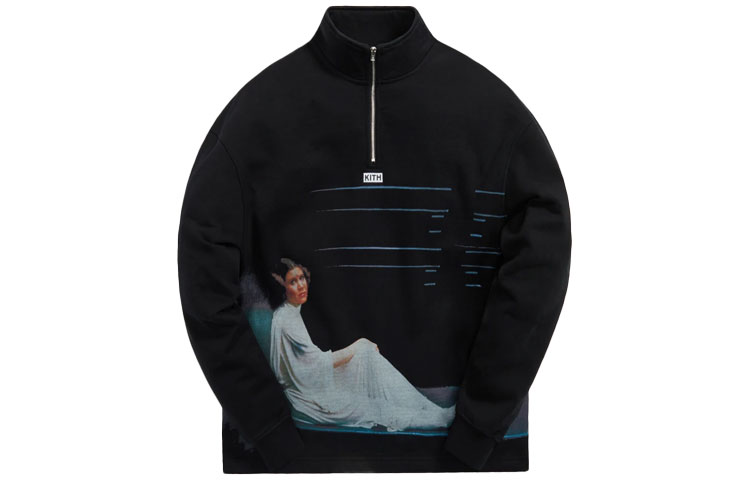 KITH STAR WARS Leia Quarter Zip Black Character Print Sweatshirt Mens KHM030184-001