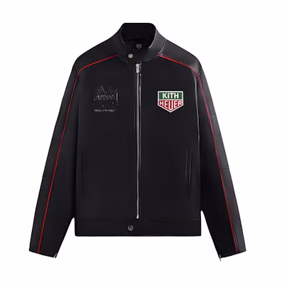 KITH TAG Heuer Formula 1 Leather Racing Jacket Black Mens Long Sleeve KHM010565-001