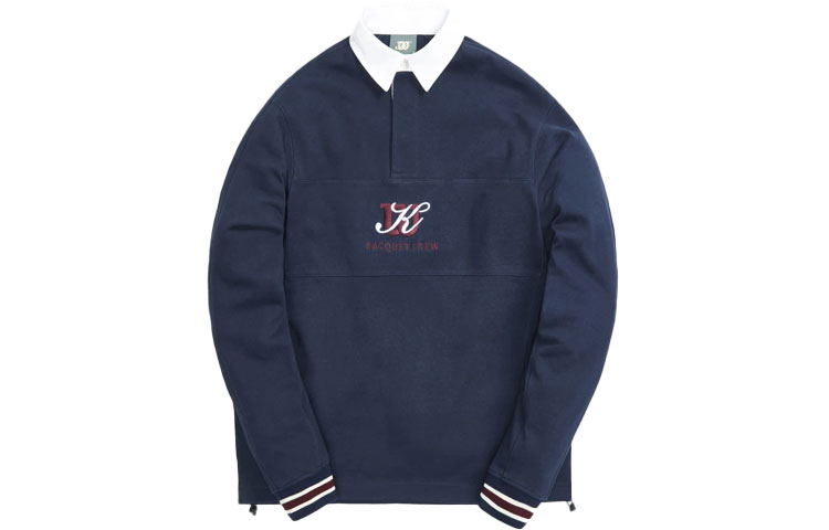 KITH Wilson Avery Rugby Embroidered Collared Long Sleeve Sweatshirt Blue Mens KHM030145-413