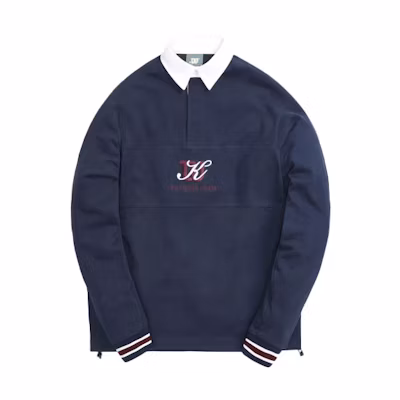 KITH Wilson Avery Rugby Embroidered Collared Long Sleeve Sweatshirt Blue Mens KHM030145-413