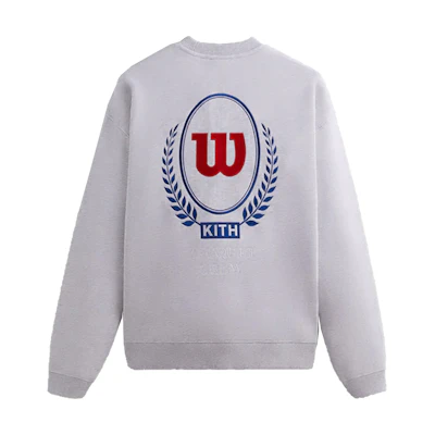 KITH Wilson Logo Embroidered Crewneck Long Sleeve Sweatshirt Light Gray Men KHM031241-002