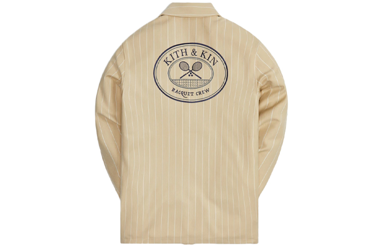 KITH x Wilson Pinstripe Knit Coaches Jacket Light Gray - Logo Collared Design KHM010074-210