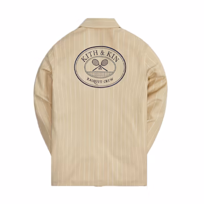 KITH Wilson Pinstripe Knit Coaches Jacket Light Gray - Logo Collared Design KHM010074-210