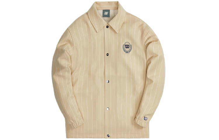 Lookbook KITH x Wilson Pinstripe Knit Coaches Jacket Kelabu Cerah - Rekaan Berkolar Logo KHM010074-210