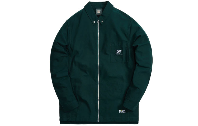 KITH Wilson Tighe Collared Shirt Solid Logo Jacket Green () KHM030076-302