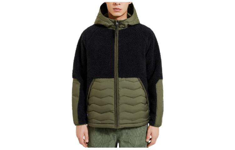 KOLON SPORT Black Fleece Outdoor Jacket with Patchwork Design LHFJ2WT633