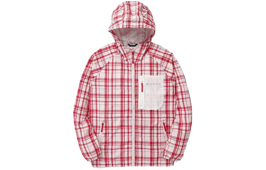 KOLON SPORT Checkered Hooded Loose-Fit Zip Jacket Red 21JJX23913-REX