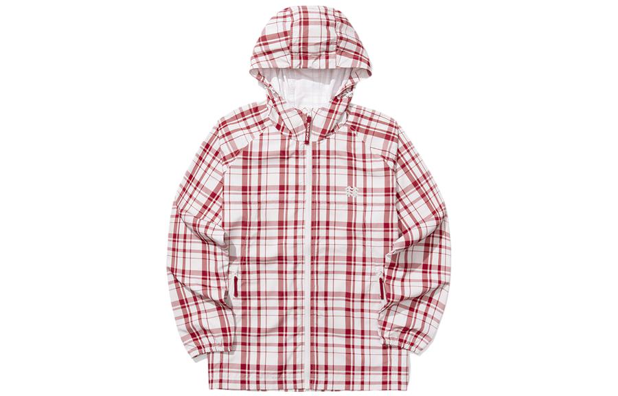 KOLON SPORT Unisex Hooded Plaid Windproof Jacket with Zipper and Long Sleeves LUJK2ANK31