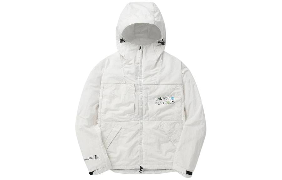 KOLON SPORT White Letter Print Zip-Up Hooded Windbreaker Jacket Unisex JWJJX24291-CRE