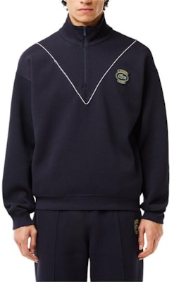 Lacoste Badge Mock Neck Pullover Sweatshirt Deep Abyss Blue. SH7386-HDE Lookbook Lacoste Badge Mock Neck Pullover Sweatshirt Deep Abyss Blue. SH7386-HDE