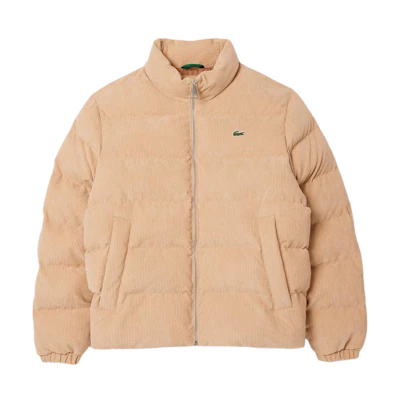 LACOSTE Beige Corduroy Zip-Up Jacket with Solid Stand Collar. BH7141-02S