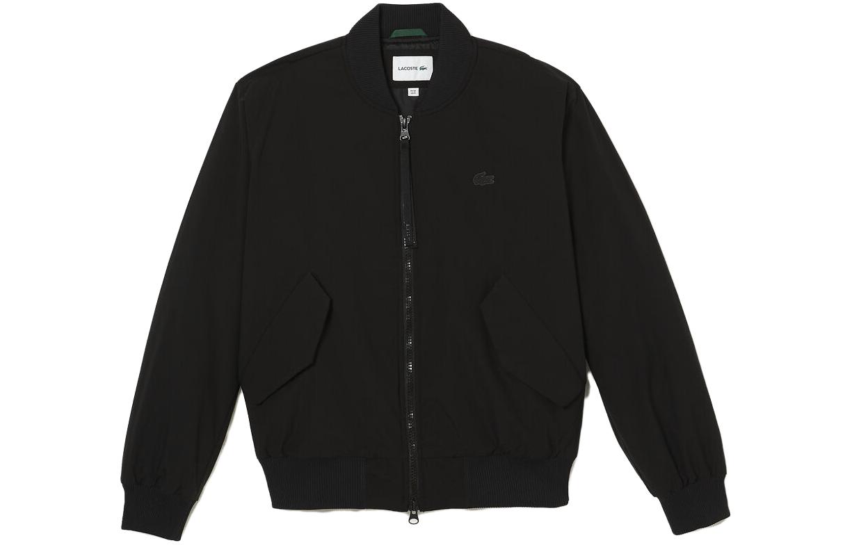 LACOSTE  Black Bomber Jacket - Solid Color with Stand Collar. BH0549-031