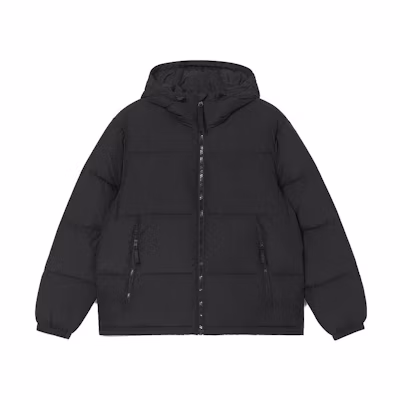 LACOSTE Black Down Jacket with Solid Color, Hood, and Pocket Design. BH4484-031