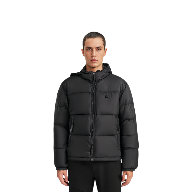 Purchase LACOSTE  Black Down Jacket with Solid Color, Hood, and Pocket Design. BH4484-031