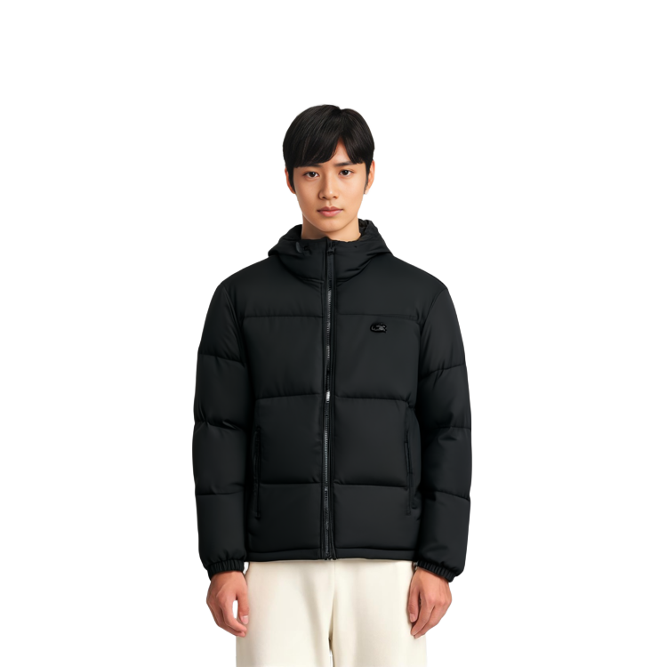 LACOSTE  Black Hooded Down Jacket Warm Solid Color Winter Coat. BH6245-031 圖 7