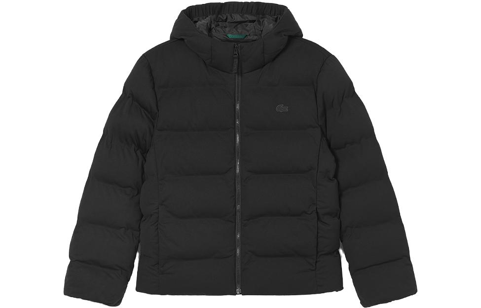 LACOSTE  Black Hooded Puffer Jacket - Warm and Minimalist Design BH4462