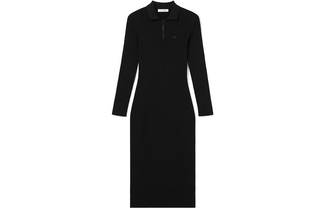 LACOSTE  Black Long-Sleeve Slim Fit Polo Dress EF0632-031