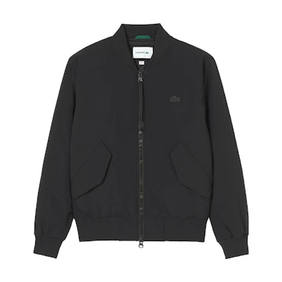 LACOSTE Black Solid Business Casual Baseball Collar Zip Jacket BH4455