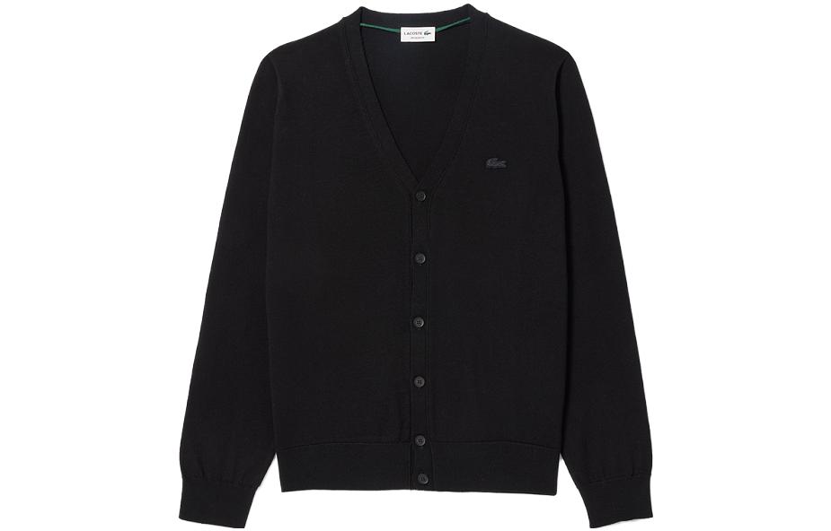 LACOSTE  Black V-Neck Cardigan Sweater Long Sleeve Classic Style. AH5665-031