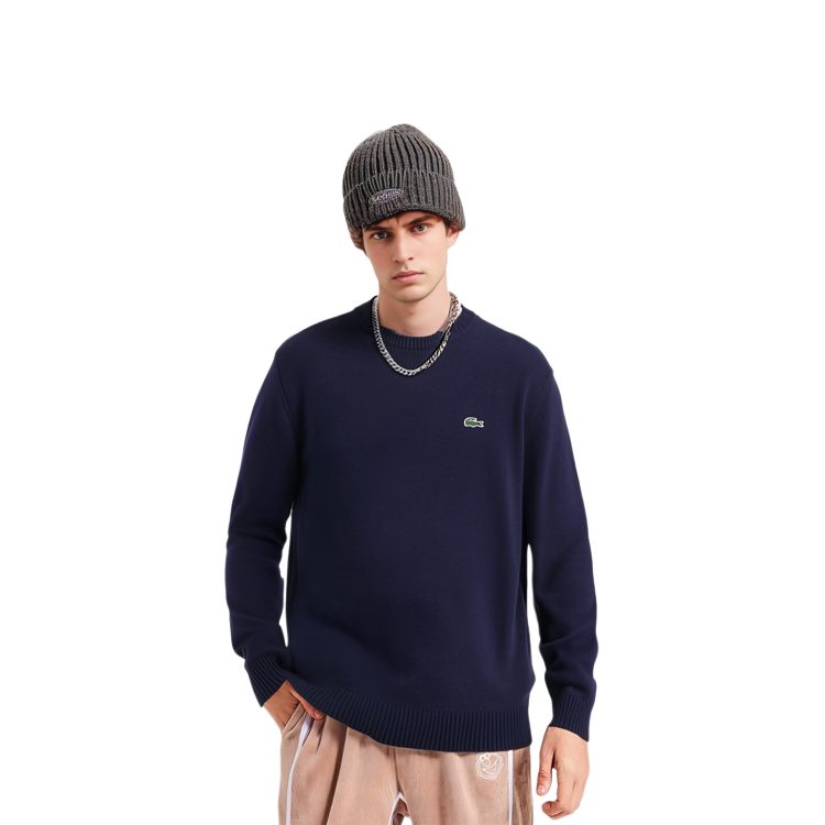 Sizing LACOSTE Sweater Wol Lengan Panjang Biru Bordir AH1988166