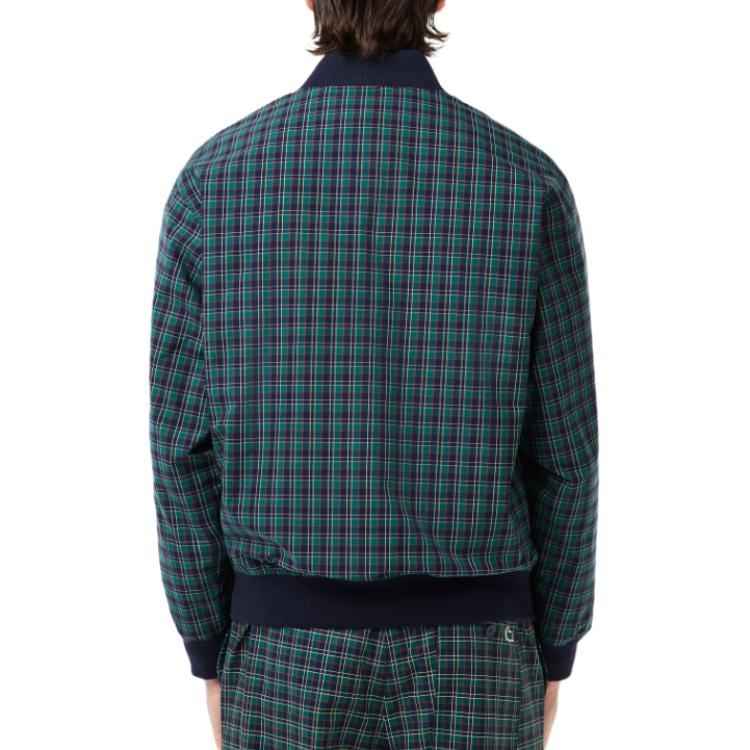 Shop LACOSTE 藍色格紋拉鍊飛行夾克 BH1178-QRN