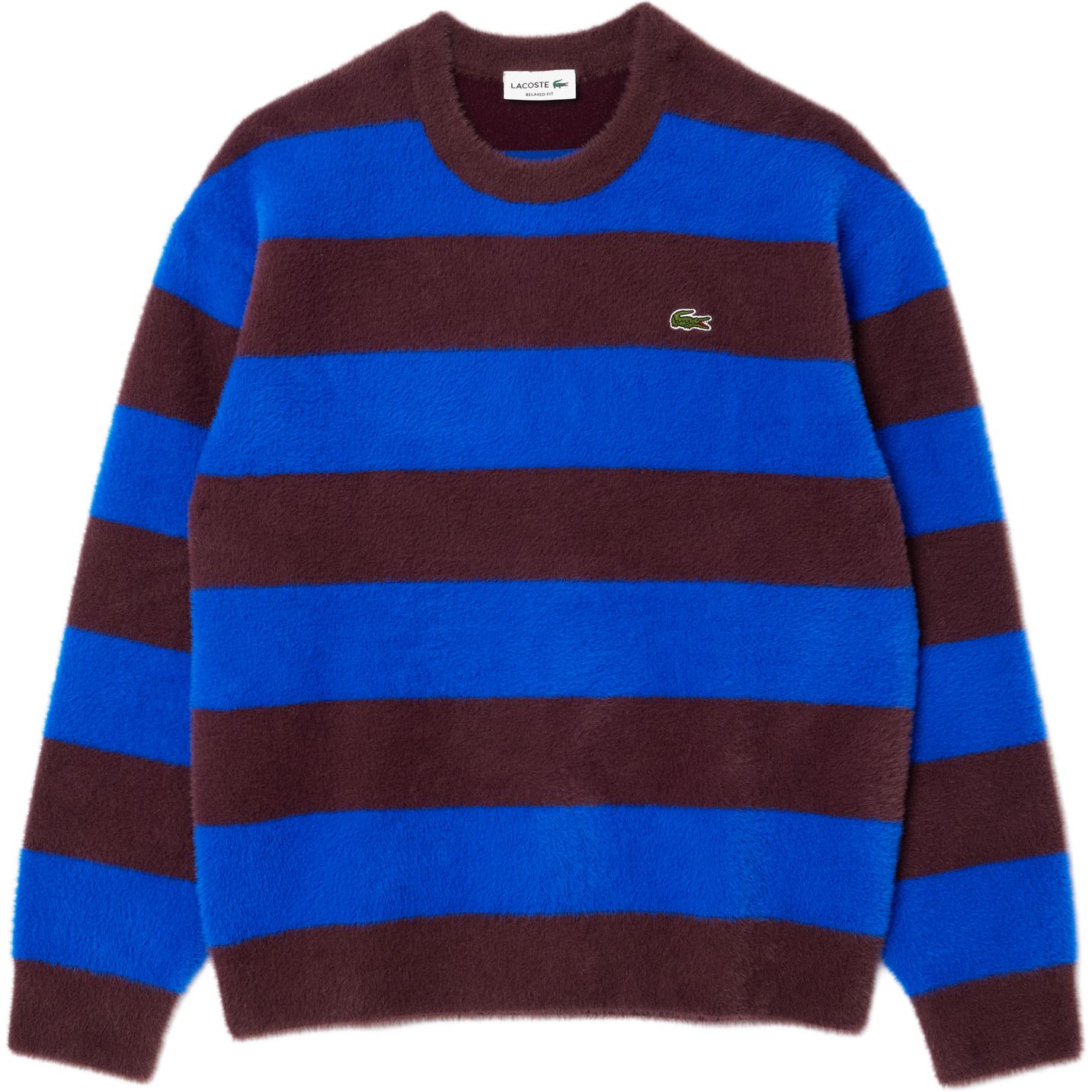 LACOSTE  Blue Striped Knit Pullover Sweater Dual-Sided Design. AH2915-IB7