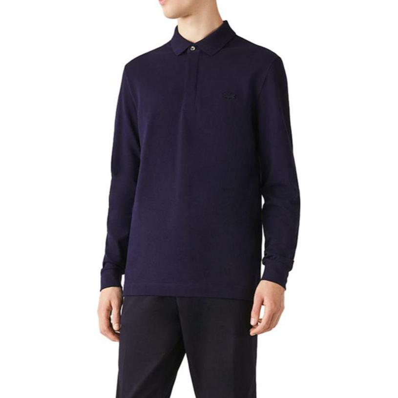 Shop Lacoste 透氣舒適長袖純色POLO衫 海軍藍。 PH2481M2-166