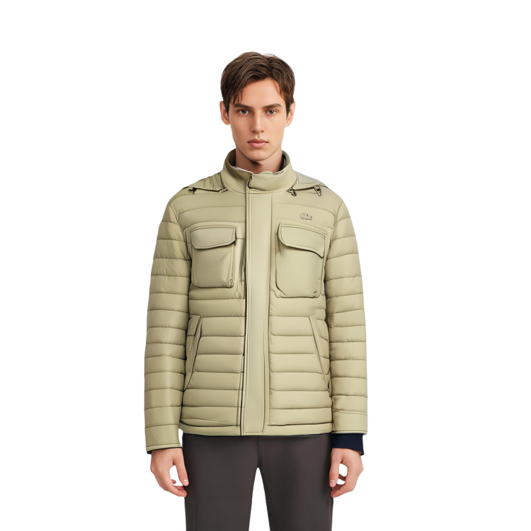 Lookbook LACOSTE Jaket Tebal Camel dengan Hoodie Dapat Dilepas – Hangat & Gaya. BH8537-CB8