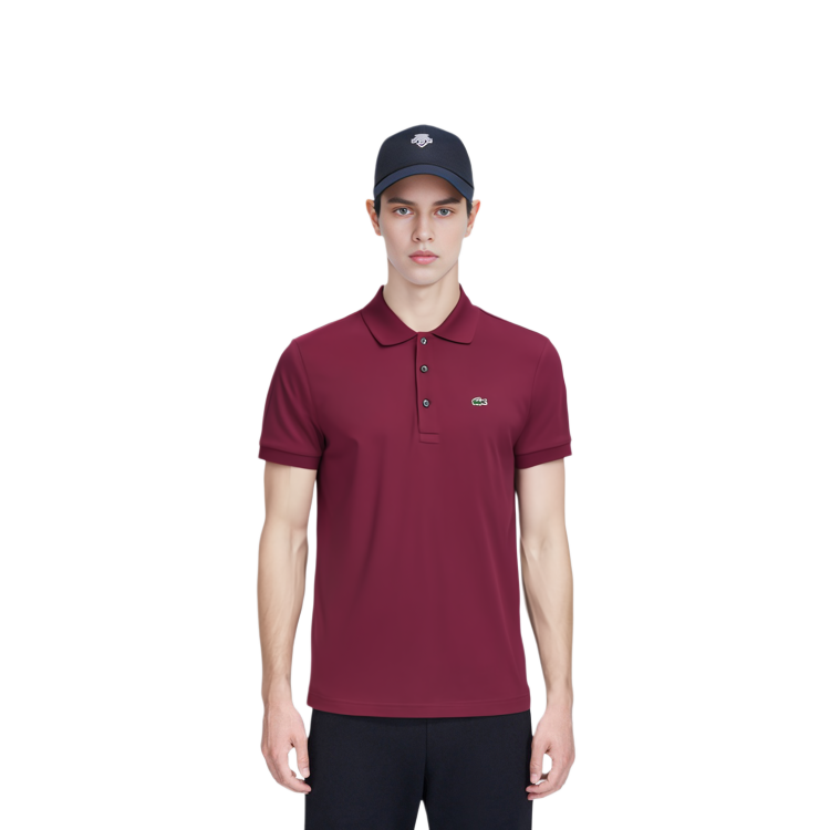 Shop LACOSTE  Casual Business Short Sleeve Polo Shirt Bordeaux Red. PH6348-476
