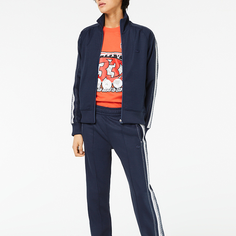 Shop LACOSTE Jaket Sweatshirt Kerah Standar Kasual Warna Biru Tua. SH5365