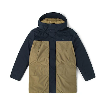 LACOSTE Colorblock Hooded Casual Down Jacket Khaki BH7792