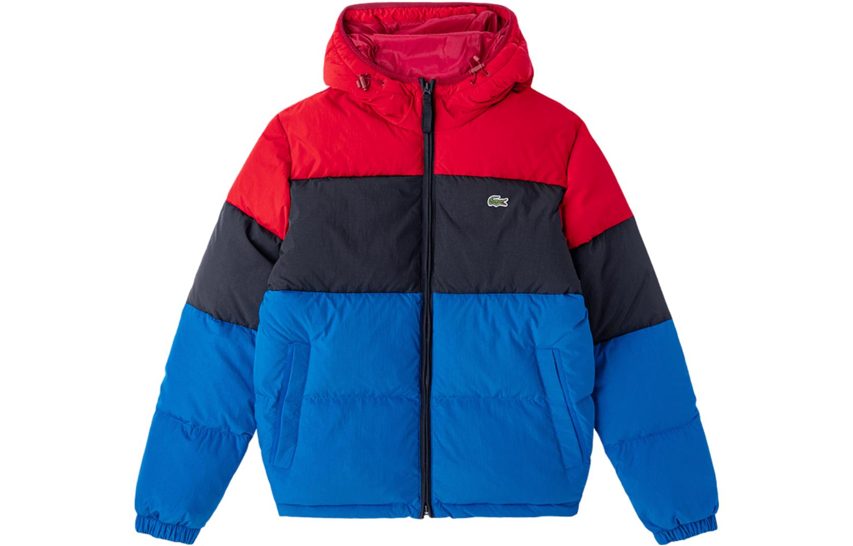 LACOSTE  Colorblock Hooded Down Jacket - Blue Warm Winter Coat BH0207-UBW