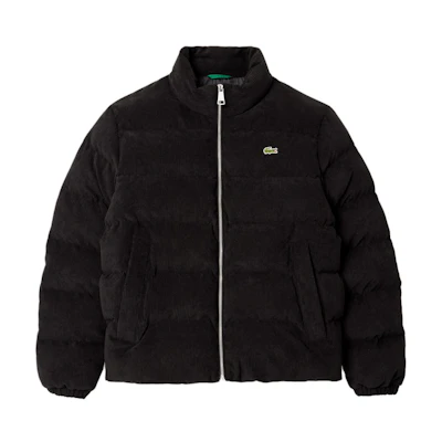 LACOSTE Corduroy Zip-Up Jacket Black Solid Color Stand Collar BH7141-031