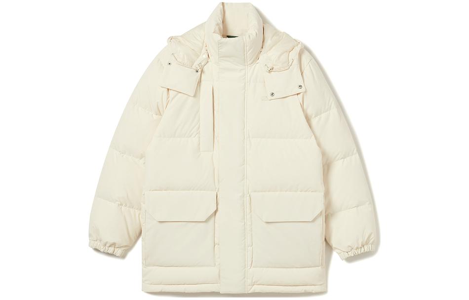 LACOSTE  Cream White Detachable Hood Loose-Fit Insulated Jacket. BH5977-XFJ