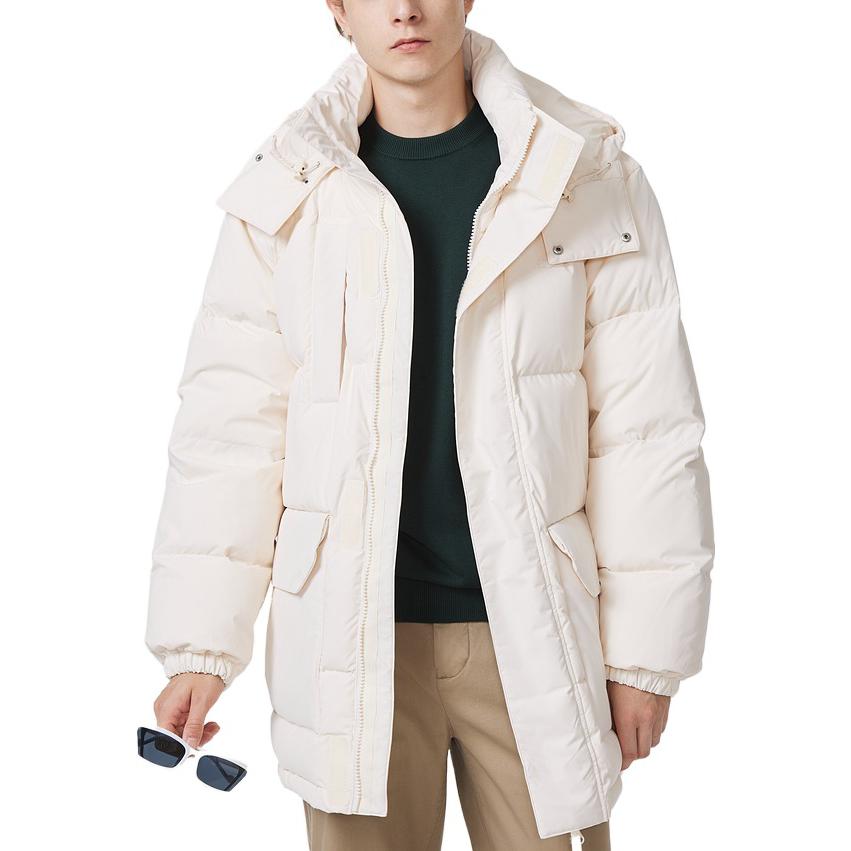 Lookbook LACOSTE 奶白色可拆帽宽松保暖夹克. BH5977-XFJ