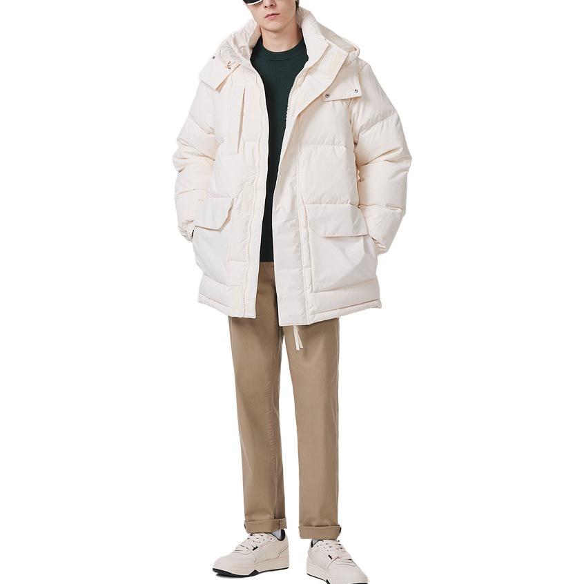 Shop LACOSTE 奶白色可拆帽宽松保暖夹克. BH5977-XFJ