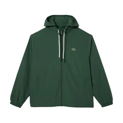 LACOSTE Detachable Hood Zip-Up Jacket in Solid Dark Green BH1679-SMI