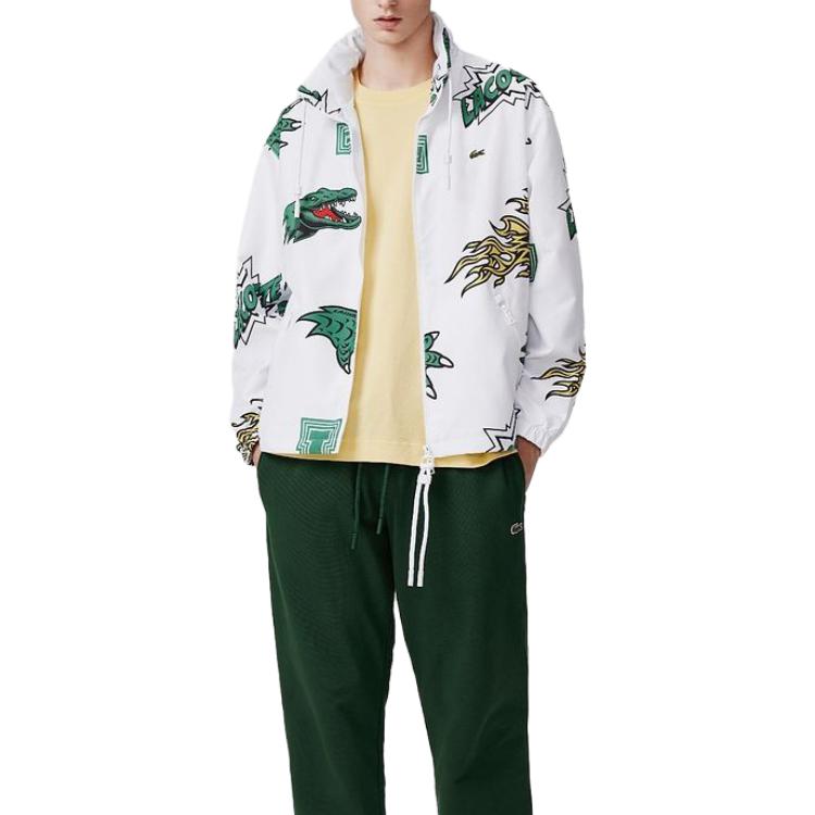 Shop LACOSTE  Dinosaur Print Colorblock Zip-Up Jacket with Stand Collar. BH4610