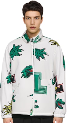 LACOSTE Dinosaur Print Colorblock Zip-Up Jacket with Stand Collar. BH4610 Details for LACOSTE Dinosaur Print Colorblock Zip-Up Jacket with Stand Collar. BH4610