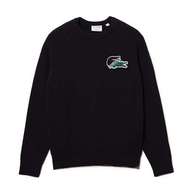 LACOSTE FW22 Navy Blue Pullover Crewneck Knit Sweater. AH0734-166