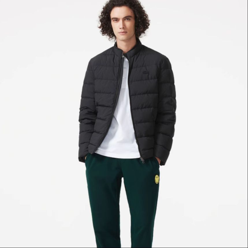 Shop LACOSTE  FW23 Black Quilted Zip-Up Jacket BH9329-031