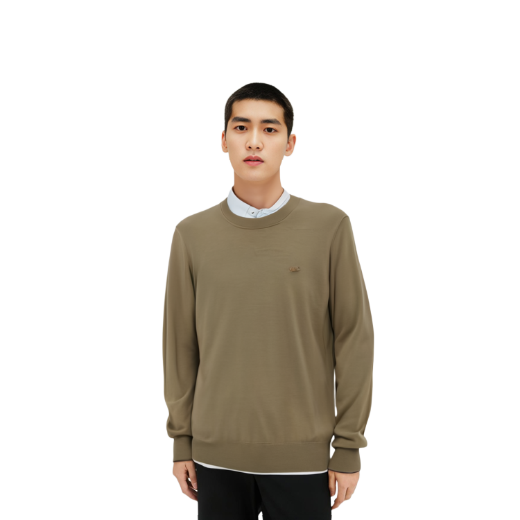 Sizing LACOSTE  FW23 Camel Crewneck Knit Sweater Long Sleeve Casual Pullover AH1969-CBB