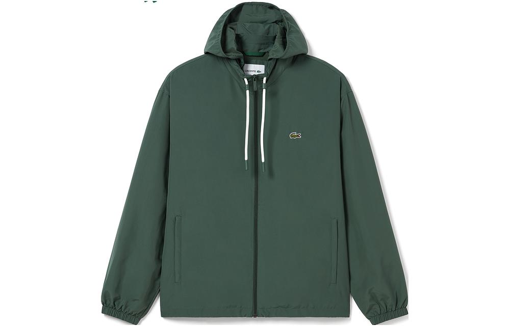 LACOSTE  FW23 Solid Zip-Up Hooded Jacket in Cypress Green. BH6291-SMI