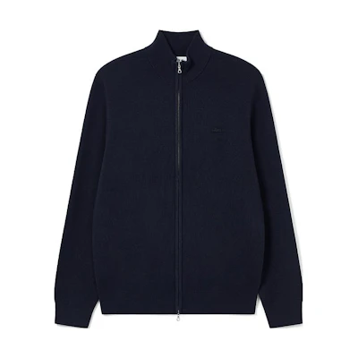 LACOSTE FW23 Solid Zip-Up Knit Cardigan Navy Blue AH1955-166