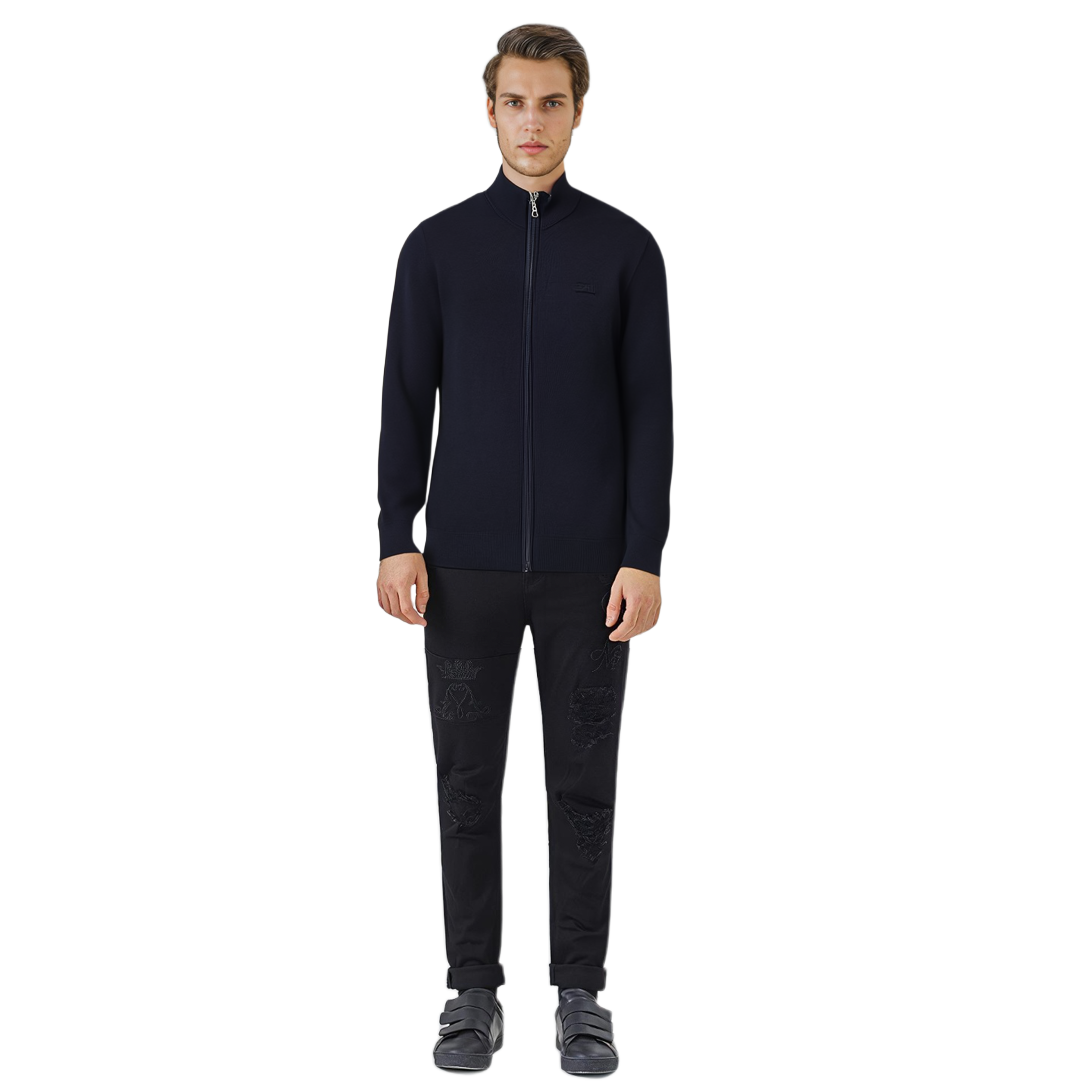 Sizing 라코스테 FW23 솔리드 집업 니트 가디건 네이비 블루 AH1955-166