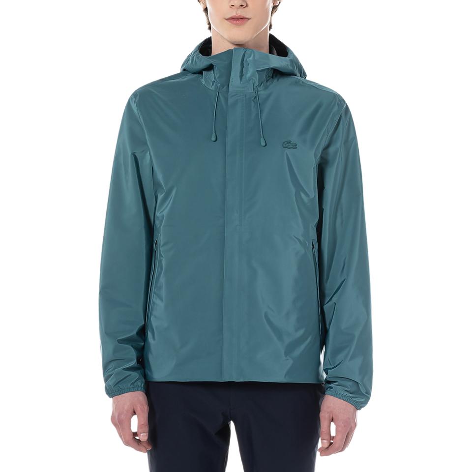 Shop ラコステ グリーン 防水フーディージャケット - 快適なシンプルデザイン BH5978-IY4
