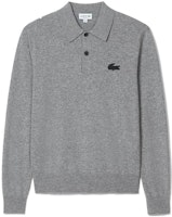 LACOSTE Grey Knit Long-Sleeve Polo Shirt Casual Style AH2504-YRD LACOSTE Grey Knit Long-Sleeve Polo Shirt Casual Style AH2504-YRD